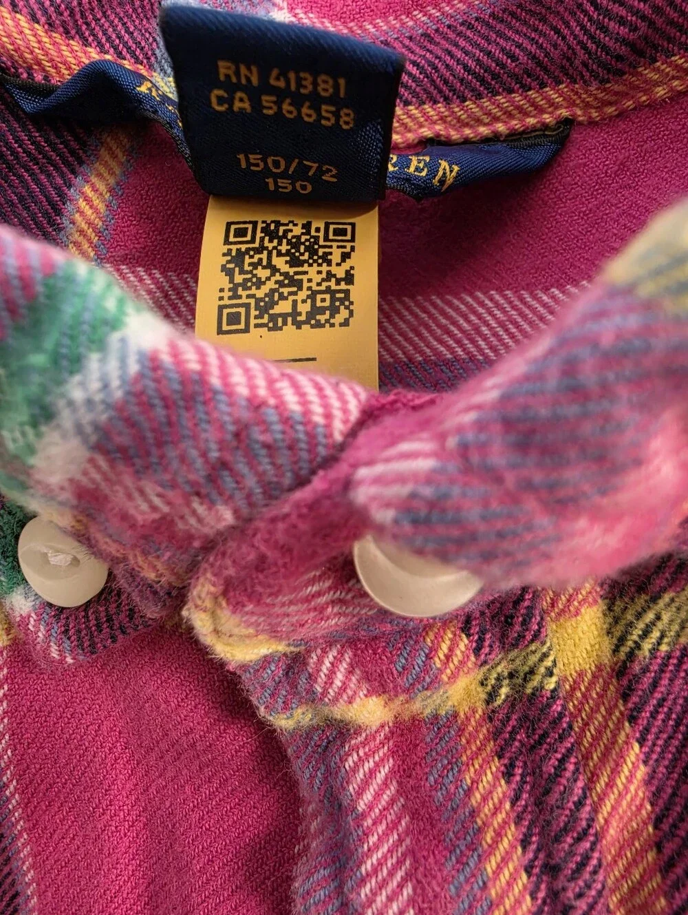 Polo Ralph Lauren Girl's Pink Plaid Button-Down Shirt Dress Size 14